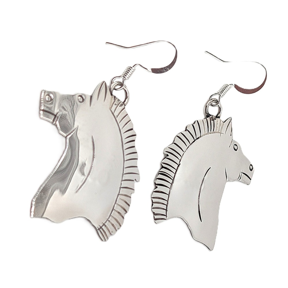 Navajo Horse Earrings 925 Sterling Silver Handmade Signed by Louise Yazzie *** - Picture 2 of 12